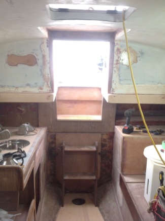 Icebox removed, Sink moved from center to starboard side